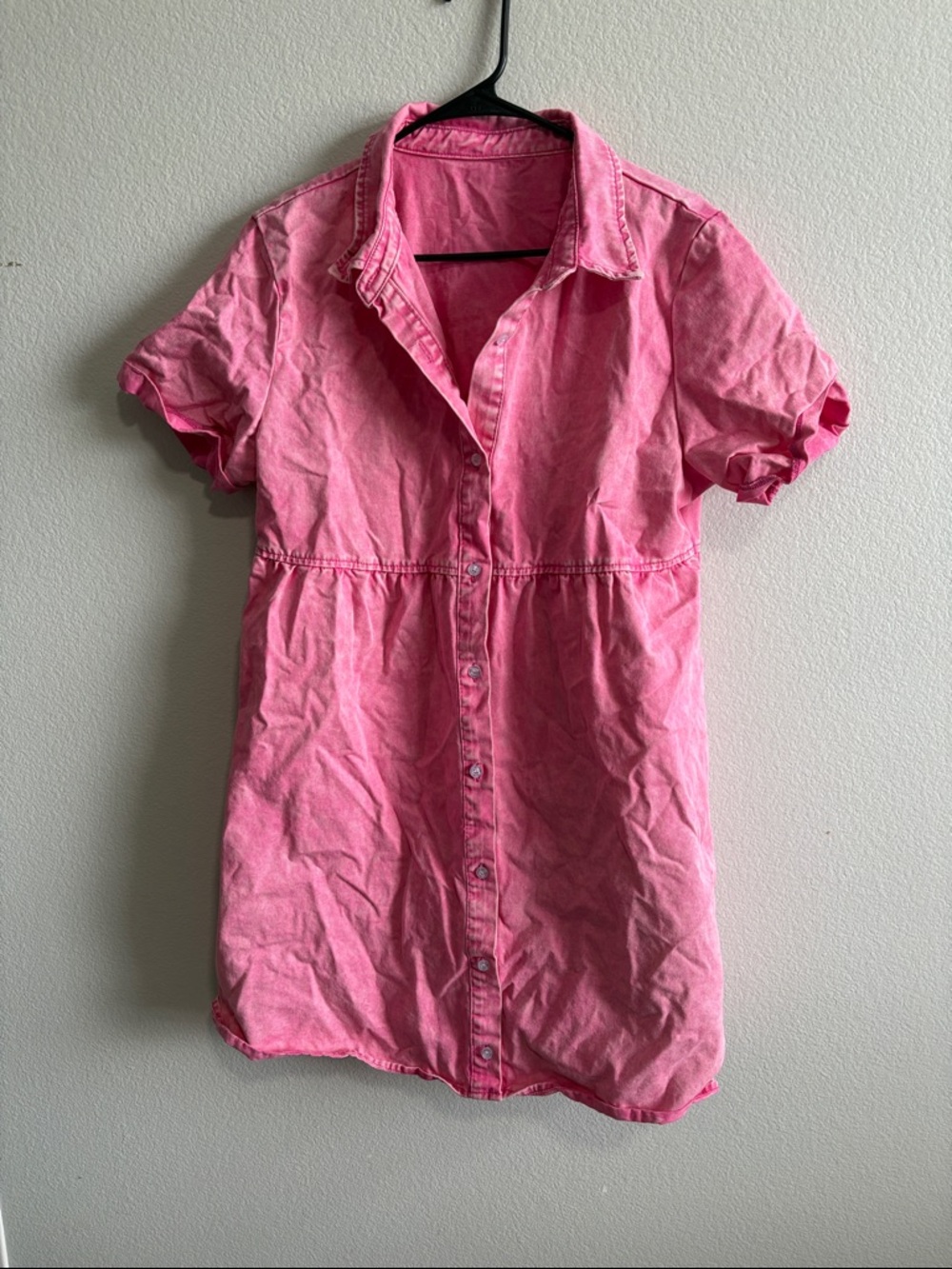 Bright Pink Button-Front Shirt Dress